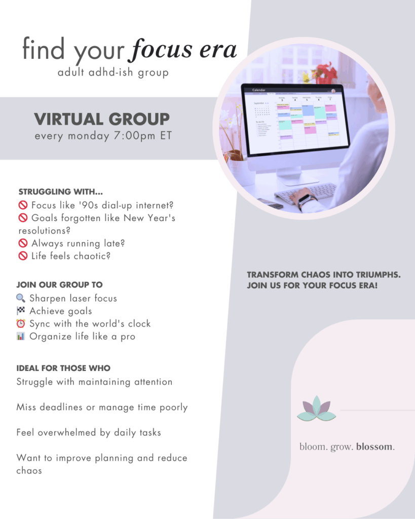 Adult ADHD therapy group — Focus Era virtual support and skills program